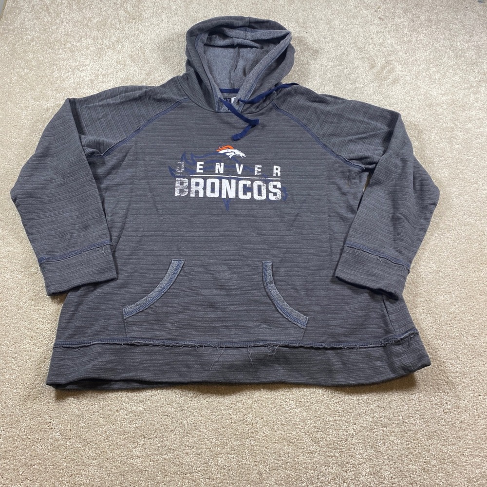 NFL Team Apparel Denver Broncos Hoodie Mens XXL Navy Blue Distressed Raw Hem
